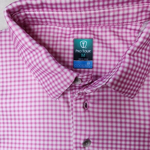 Pro Tour Coolplay Mens Golf Shirt Medium Pink gingham1 - Picture 4 of 9